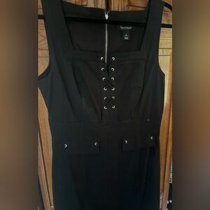 White House Black Market Women’s Contemporary Black Cotton Sheath Lace-Up Dress